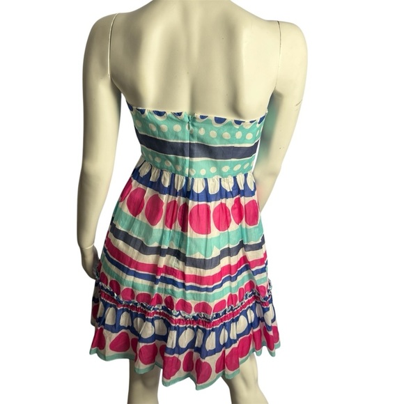 Vineyard Vines Strapless Silk Cotton Blend Blue Pink Ocean Splash Mini Dress 4 - Picture 5 of 5